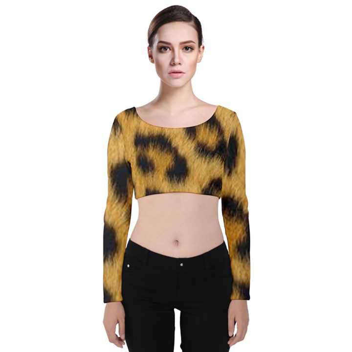 Animal print 3 Velvet Long Sleeve Crop Top