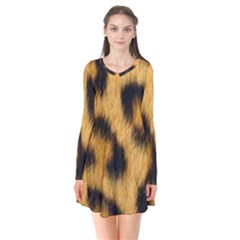 Leopard Print Long Sleeve V-neck Flare Dress by NSGLOBALDESIGNS2