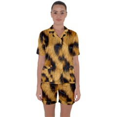 Leopard Print Satin Short Sleeve Pyjamas Set by NSGLOBALDESIGNS2