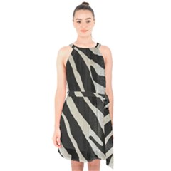 Zebra Print Halter Collar Waist Tie Chiffon Dress by NSGLOBALDESIGNS2