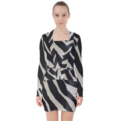 Zebra Print V-neck Bodycon Long Sleeve Dress by NSGLOBALDESIGNS2