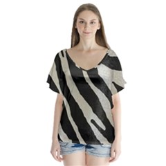 Zebra Print V-neck Flutter Sleeve Top