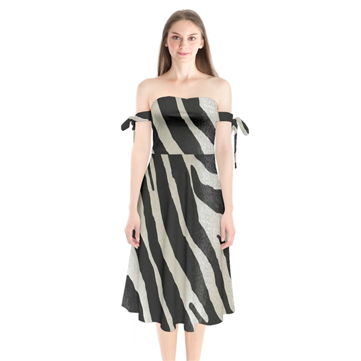 Zebra print Shoulder Tie Bardot Midi Dress