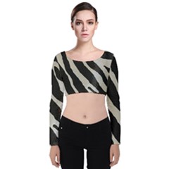 Zebra Print Velvet Long Sleeve Crop Top by NSGLOBALDESIGNS2