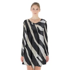 Zebra Print Long Sleeve Velvet V-neck Dress by NSGLOBALDESIGNS2