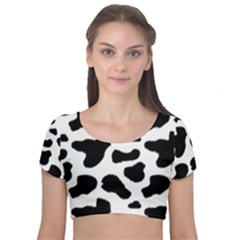 Cheetah Print Velvet Short Sleeve Crop Top 