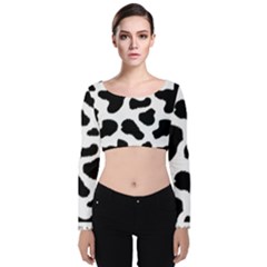 Cheetah Print Velvet Long Sleeve Crop Top