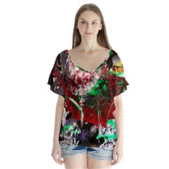 Dedelion V-neck Flutter Sleeve Top