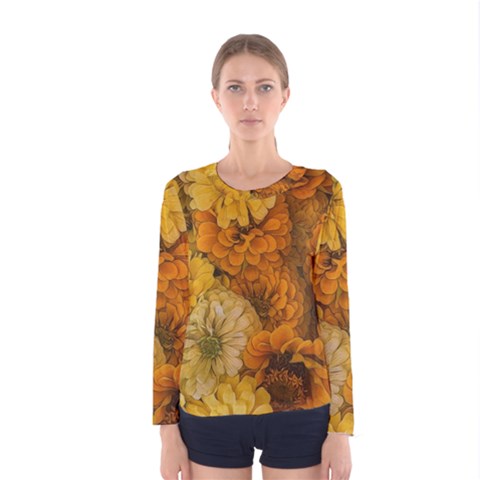 Yellow Zinnias Women s Long Sleeve Tee by bloomingvinedesign