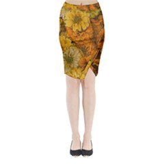 Yellow Zinnias Midi Wrap Pencil Skirt by bloomingvinedesign