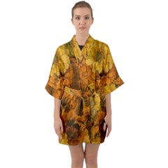 Yellow Zinnias Quarter Sleeve Kimono Robe by bloomingvinedesign