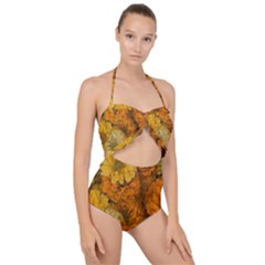 Yellow Zinnias Scallop Top Cut Out Swimsuit