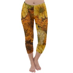 Yellow Zinnias Capri Winter Leggings  by bloomingvinedesign