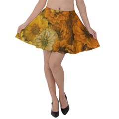 Yellow Zinnias Velvet Skater Skirt by bloomingvinedesign