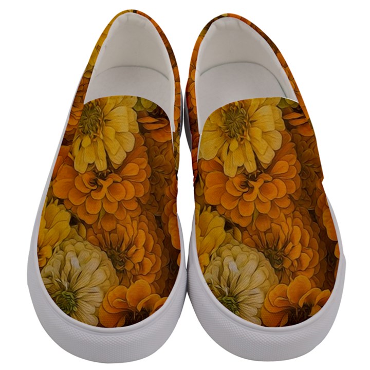 Yellow Zinnias Men s Canvas Slip Ons