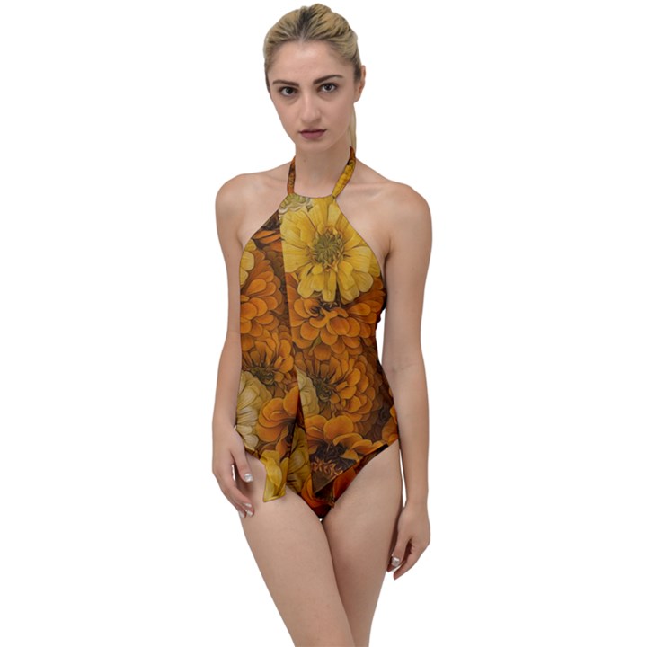 Yellow Zinnias Go with the Flow One Piece Swimsuit