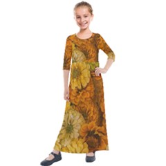 Yellow Zinnias Kids  Quarter Sleeve Maxi Dress