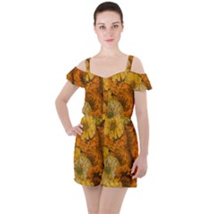 Yellow Zinnias Ruffle Cut Out Chiffon Playsuit