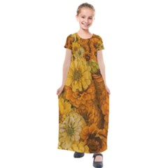 Yellow Zinnias Kids  Short Sleeve Maxi Dress