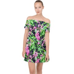 Tropical Flora Off Shoulder Chiffon Dress