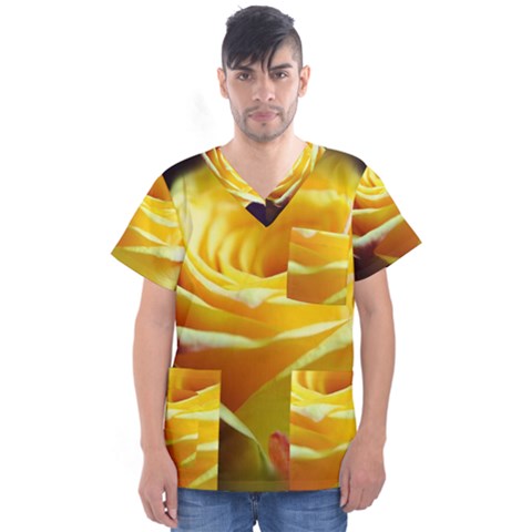 Soft Yellow Rose Men s V-neck Scrub Top by bloomingvinedesign