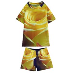 Soft Yellow Rose Kids  Swim Tee And Shorts Set