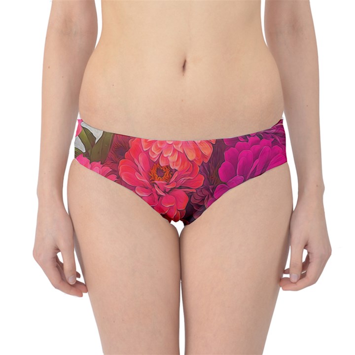 Pink Zinnias Hipster Bikini Bottoms