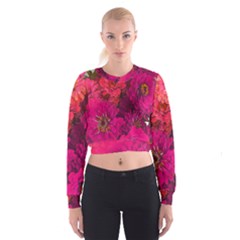 Pink Zinnias Cropped Sweatshirt by bloomingvinedesign