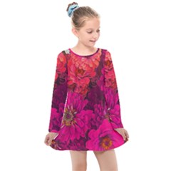 Pink Zinnias Kids  Long Sleeve Dress