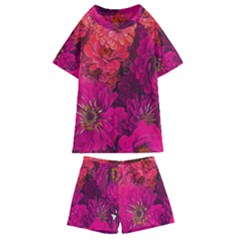 Pink Zinnias Kids  Swim Tee And Shorts Set