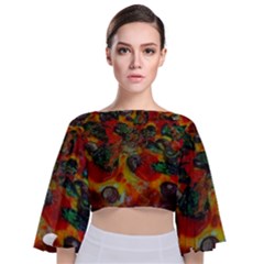 Pizza Tie Back Butterfly Sleeve Chiffon Top