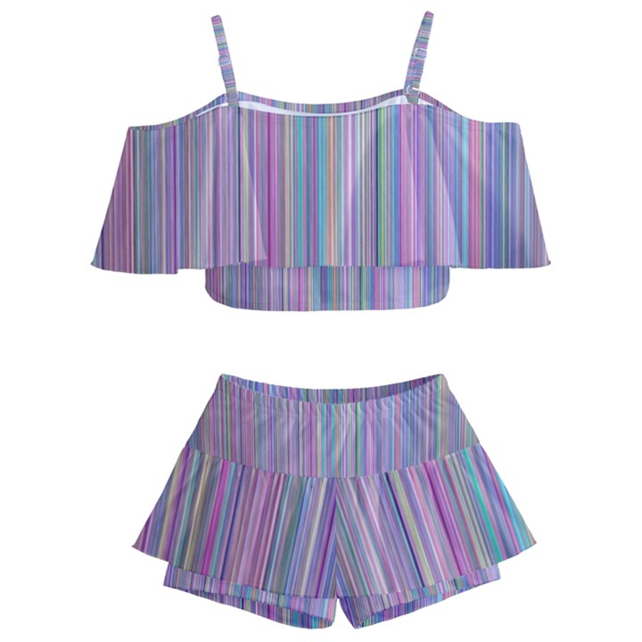 Broken Tv Screen Kids  Off Shoulder Skirt Bikini