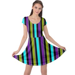 Retro Stripe 1 Vertical Retro Stripe 1 Cap Sleeve Dress