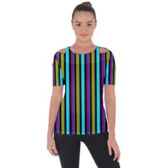 Retro Stripe 1 Vertical Retro Stripe 1 Shoulder Cut Out Short Sleeve Top