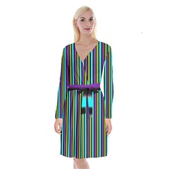 Retro Stripe 1 Vertical Retro Stripe 1 Long Sleeve Velvet Front Wrap Dress