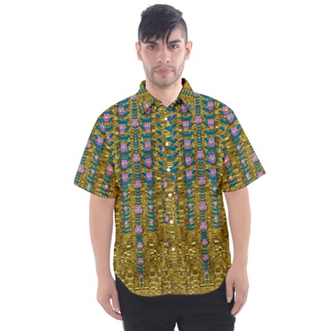 Gold Jungle And Paradise Liana Flowers Men s Short Sleeve Shirt by pepitasart