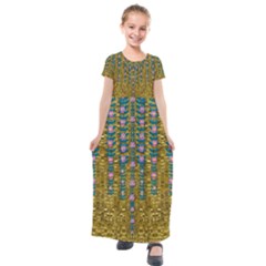 Gold Jungle And Paradise Liana Flowers Kids  Short Sleeve Maxi Dress by pepitasart