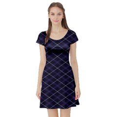 Royal Blue Plaid Tartan Short Sleeve Skater Dress by dressshop