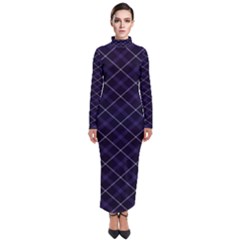 Royal Blue Plaid Tartan Turtleneck Maxi Dress