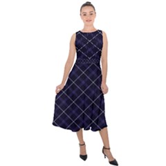 Royal Blue Plaid Tartan Midi Tie-back Chiffon Dress