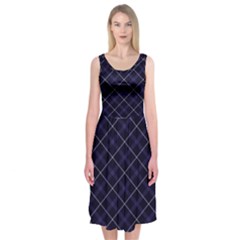 Royal Blue Plaid Tartan Midi Sleeveless Dress