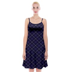 Royal Blue Plaid Tartan Spaghetti Strap Velvet Dress