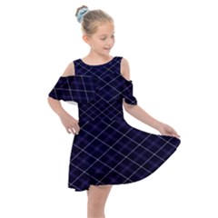 Royal Blue Plaid Tartan Kids  Shoulder Cutout Chiffon Dress by dressshop