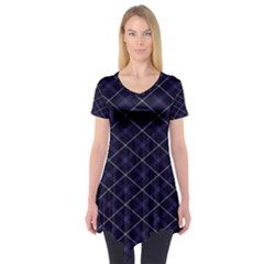 Blue Plaid  Short Sleeve Tunic  by dressshop