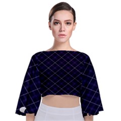 Blue Plaid  Tie Back Butterfly Sleeve Chiffon Top