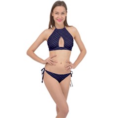 Blue Plaid  Cross Front Halter Bikini Set by dressshop