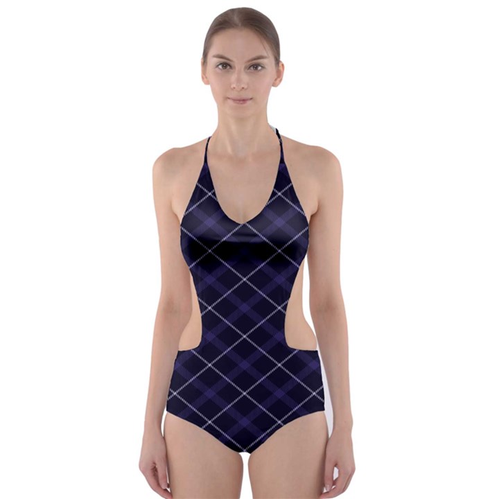 Blue Plaid  Cut-Out One Piece Swimsuit