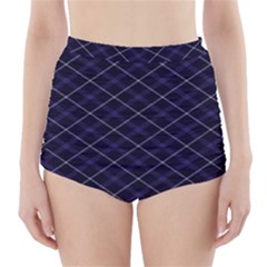 Blue Plaid  High-waisted Bikini Bottoms by dressshop