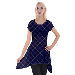 Blue Plaid  Short Sleeve Side Drop Tunic by dressshop