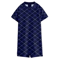 Blue Plaid  Kids  Boyleg Half Suit Swimwear